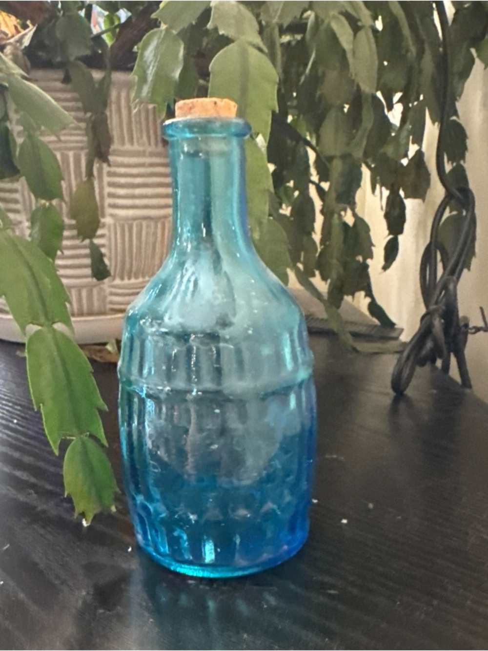 Vintage Root Bitters Aqua Blue Embossed Apothecary Tincture Bottle – 6" Corked